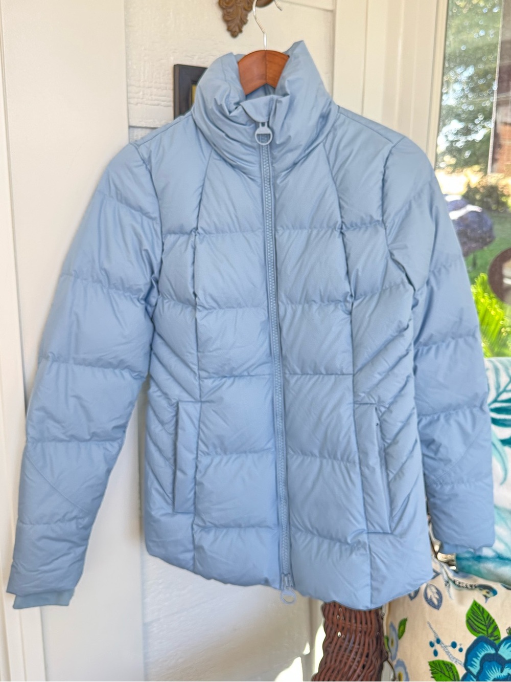 Athleta Quilted NWOT Athleisure Quilted Mock-Neck Puffer Periwinkle Blue Coat